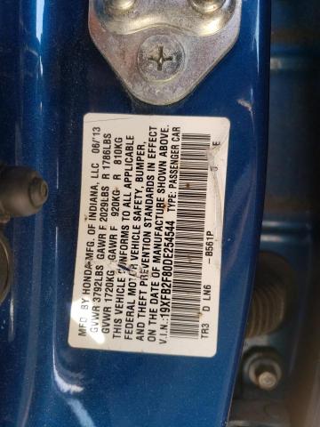 19XFB2F80DE254544 - 2013 HONDA CIVIC SEDN BLUE photo 10