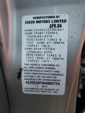 4S2DE58Y844602724 - 2004 ISUZU AXIOM XS Gümüş foto 10