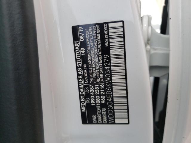 WDD3G4EB6KW034279 - 2019 MERCEDES-BENZ A 220 WHITE photo 10