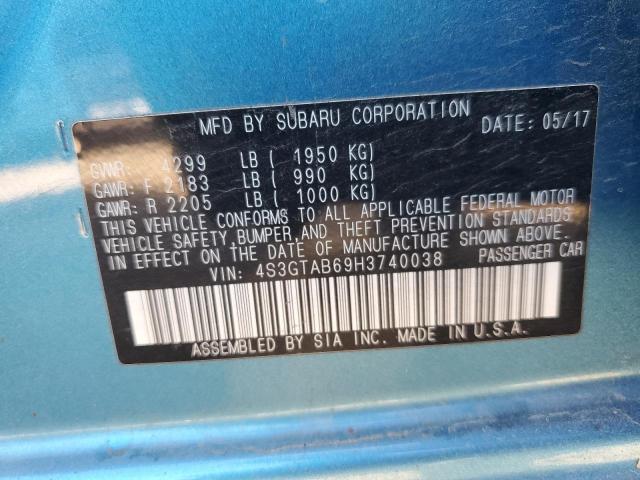 4S3GTAB69H3740038 - 2017 SUBARU IMPREZA PR BLUE photo 10