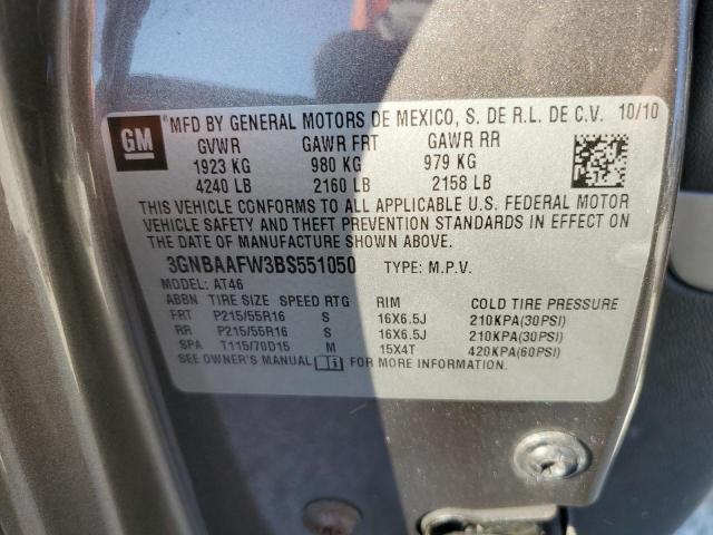 3GNBAAFW3BS551050 - 2011 CHEVROLET HHR LS GRAY photo 10