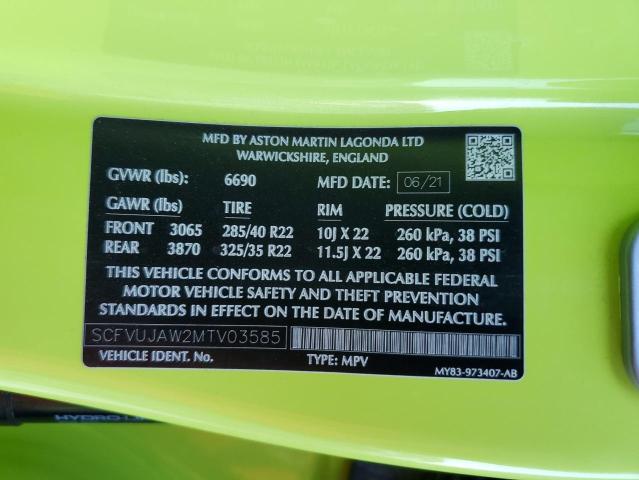 SCFVUJAW2MTV03585 - 2021 ASTON MARTIN DBX YELLOW photo 10