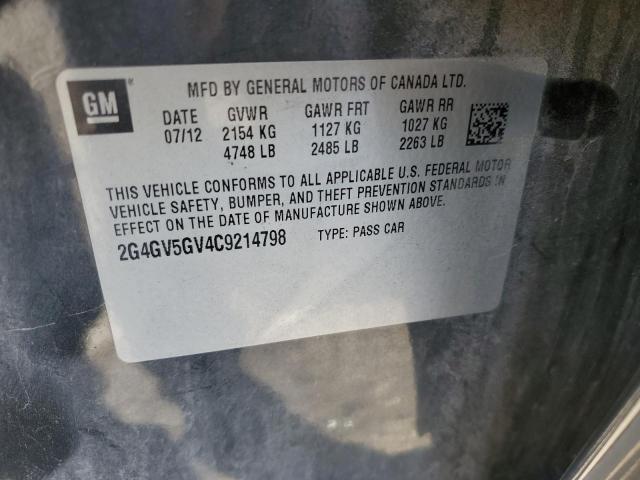 2G4GV5GV4C9214798 - 2012 BUICK REGAL GS Сұр фото 10