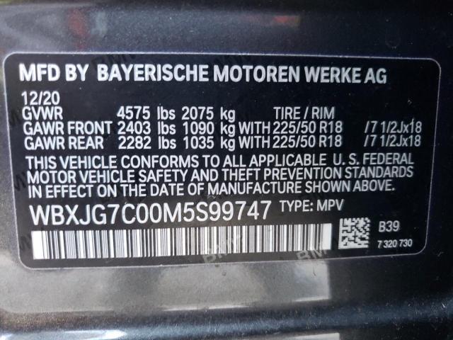 WBXJG7C00M5S99747 - 2021 BMW X1 SDRIVE2 GRAY photo 12