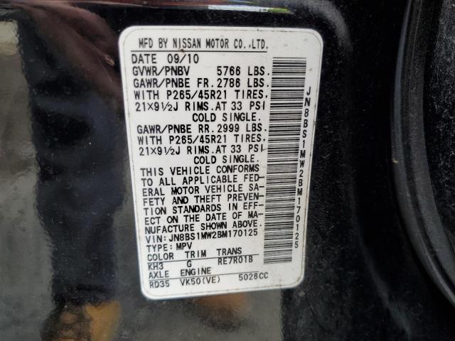 JN8BS1MW2BM170125 - 2011 INFINITI FX50 BLACK photo 10