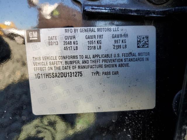 1G11H5SA2DU131275 - 2013 CHEVROLET MALIBU LTZ შავი ფოტო 10