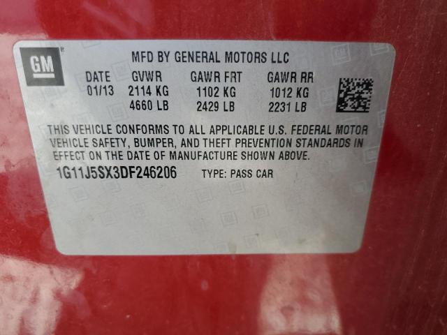 1G11J5SX3DF246206 - 2013 CHEVROLET MALIBU LTZ წითელი ფოტო 10