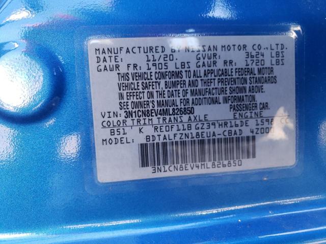 3N1CN8EV4ML826850 - 2021 NISSAN VERSA SV BLUE photo 10