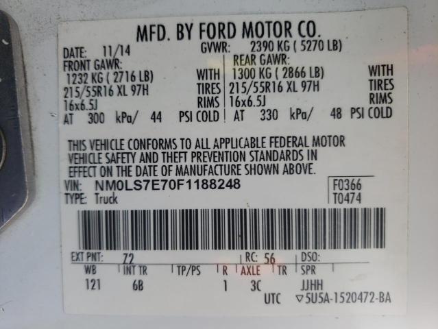 NM0LS7E70F1188248 - 2015 FORD TRANSIT WHITE photo 10