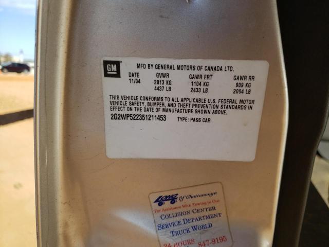 2G2WP522351211453 - 2005 PONTIAC GRAND PRIX ვერცხლისფერი ფოტო 10