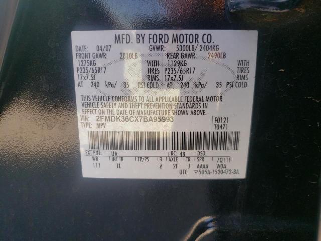 2FMDK36CX7BA95993 - 2007 FORD EDGE SE BLACK photo 10