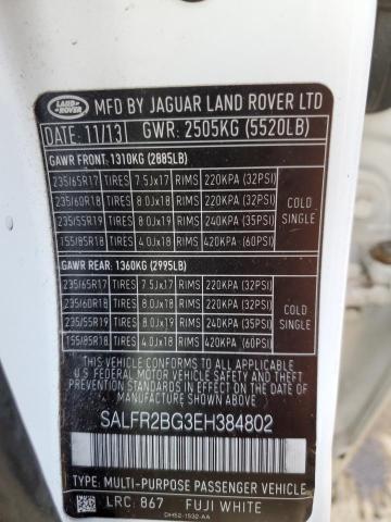 SALFR2BG3EH384802 - 2014 LAND ROVER LR2 HSE WHITE photo 10