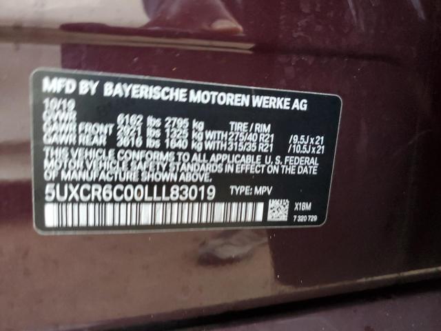 5UXCR6C00LLL83019 - 2020 BMW X5 XDRIVE4 BURGUNDY photo 10