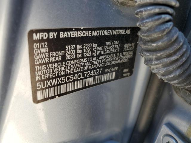 5UXWX5C54CL724527 - 2012 BMW X3 XDRIVE2 BLUE photo 10