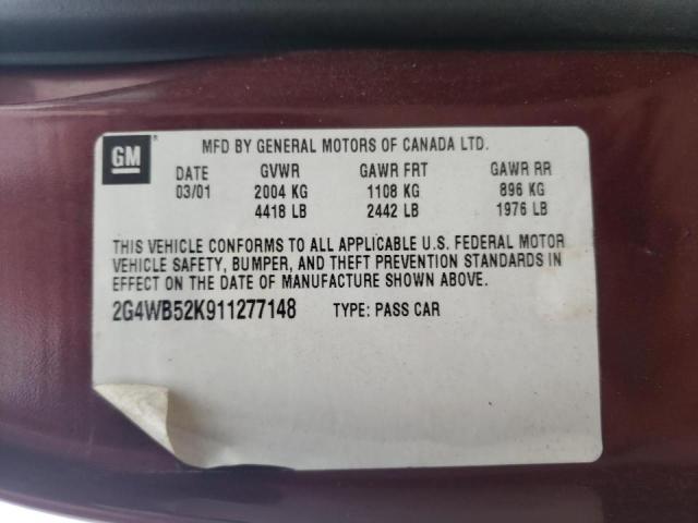 2G4WB52K911277148 - 2001 BUICK REGAL LS 栗色 照片 10