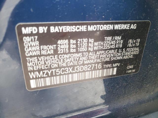 WMZYT5C3XJ3D82716 - 2018 MINI COOPER S C BLUE photo 10