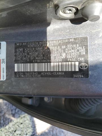 4T1BE46K28U200890 - 2008 TOYOTA CAMRY CE GRAY photo 10