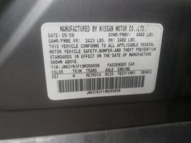 JNKCV61F19M356658 - 2009 INFINITI G37 GRAY photo 10