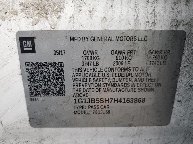 1G1JB5SH7H4163868 - 2017 CHEVROLET SONIC LS WHITE photo 10