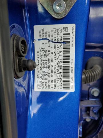 2HGFC2F81KH597055 - 2019 HONDA CIVIC SPOR BLUE photo 10