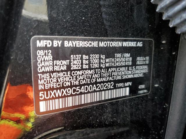 5UXWX9C54D0A20292 - 2013 BMW X3 XDRIVE2 BLACK photo 10