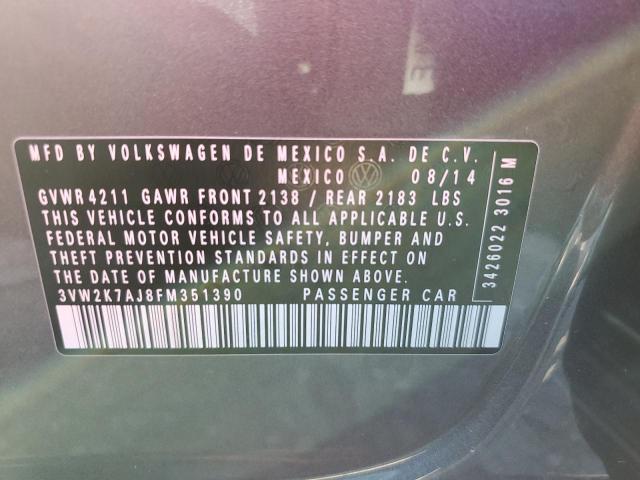 3VW2K7AJ8FM351390 - 2015 VOLKSWAGEN JETTA BASE 灰色 照片 10