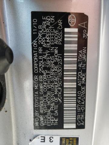 JTKJF5C71B3012371 - 2011 TOYOTA SCION TC 银色 照片 10