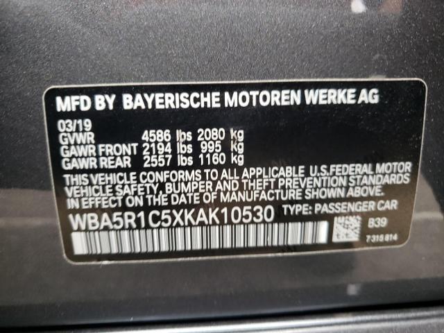 WBA5R1C5XKAK10530 - 2019 BMW 330I CHARCOAL photo 10