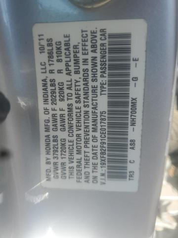 19XFB2F91CE017875 - 2012 HONDA CIVIC EXL Gümüş foto 10