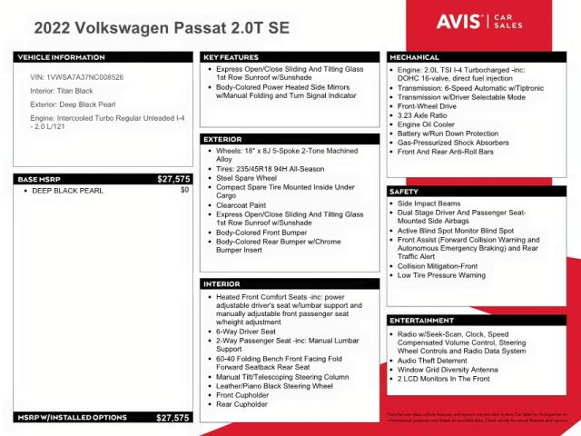 1VWSA7A37NC008526 - 2022 VOLKSWAGEN PASSAT SE BLACK photo 10