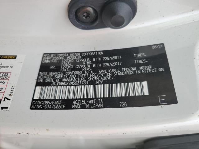 JTJDARDZ7M5031733 - 2021 LEXUS NX 300 BAS 白色 照片 10