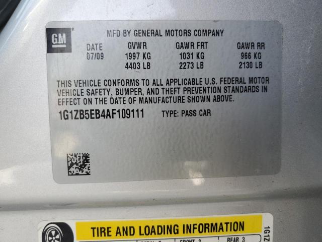 1G1ZB5EB4AF109111 - 2010 CHEVROLET MALIBU LS SILVER photo 10