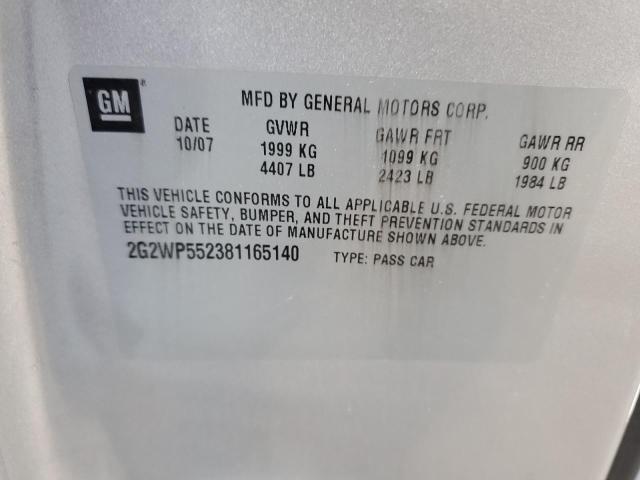 2G2WP552381165140 - 2008 PONTIAC GRAND PRIX ვერცხლისფერი ფოტო 10