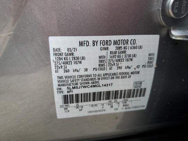 5LM5J7WC4MGL14317 - 2021 LINCOLN AVIATOR RE GRAY photo 10