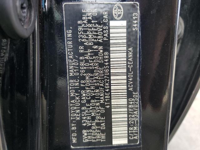 4T1BE46K27U654488 - 2007 TOYOTA CAMRY CE BLACK photo 10