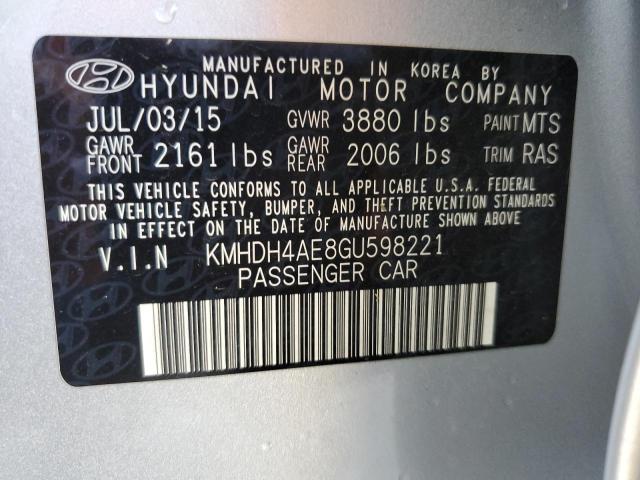 KMHDH4AE8GU598221 - 2016 HYUNDAI ELANTRA SILVER photo 10