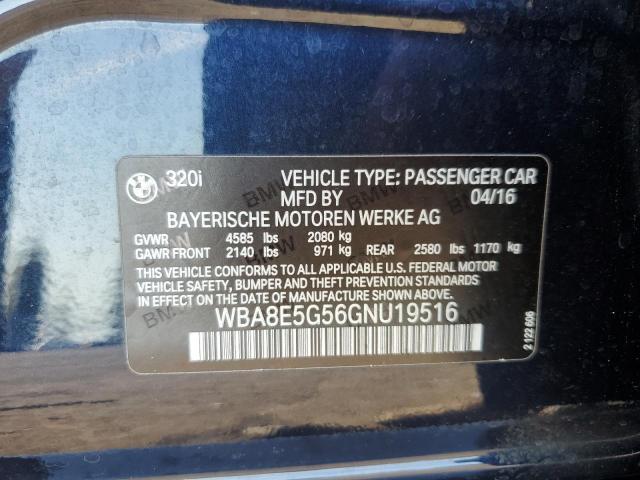 WBA8E5G56GNU19516 - 2016 BMW 320 XI BLUE photo 10