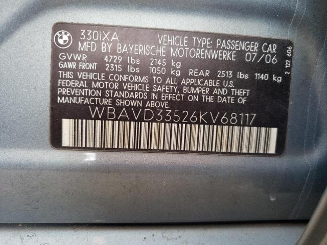 WBAVD33526KV68117 - 2006 BMW 330 XI GREEN photo 10