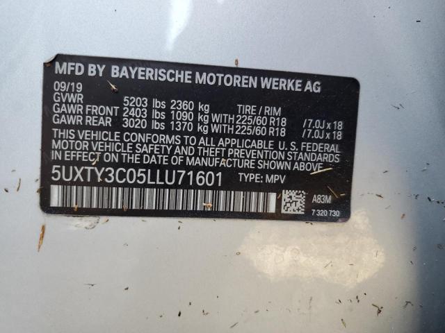 5UXTY3C05LLU71601 - 2020 BMW X3 SDRIVE3 SILVER photo 10