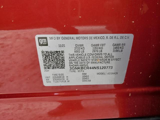 3GNKBCR44NS120773 - 2022 CHEVROLET BLAZER 2LT RED photo 10