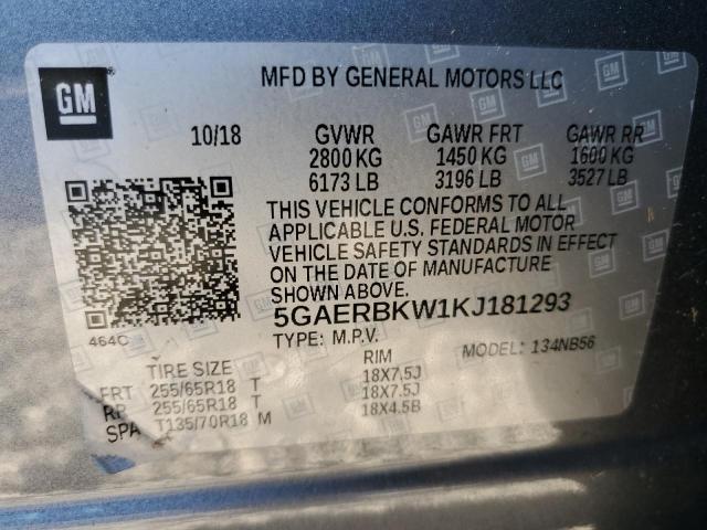 5GAERBKW1KJ181293 - 2019 BUICK ENCLAVE ES GRAY photo 10