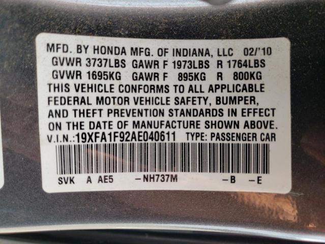 19XFA1F92AE040611 - 2010 HONDA CIVIC EXL Boz foto 10