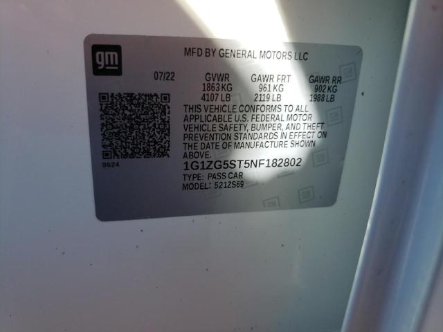 1G1ZG5ST5NF182802 - 2022 CHEVROLET MALIBU RS WHITE photo 10