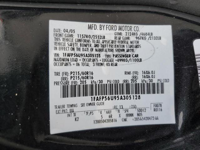 1FAFP56U95A305128 - 2005 FORD TAURUS BLACK photo 10