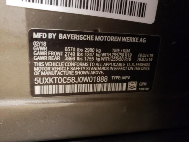 5UXKT0C58J0W01888 - 2018 BMW X5 XDR40E თაფლისფერი ფოტო 10