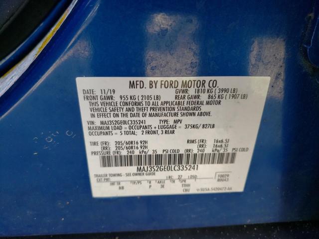 MAJ3S2GE0LC335241 - 2020 FORD ECOSPORT S BLUE photo 10