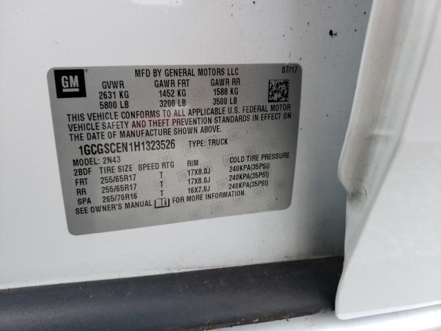 1GCGSCEN1H1323526 - 2017 CHEVROLET COLORADO L WHITE photo 10