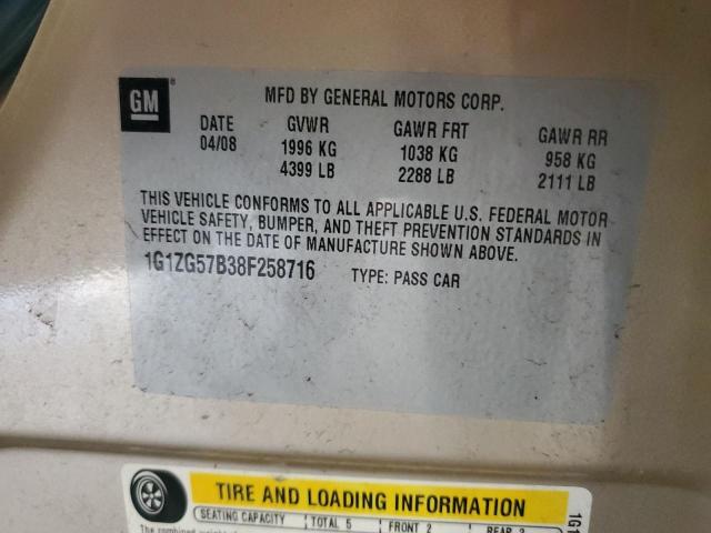 1G1ZG57B38F258716 - 2008 CHEVROLET MALIBU LS თაფლისფერი ფოტო 10