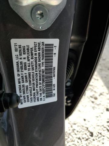 19XFC1F76ME007401 - 2021 HONDA CIVIC EXL Boz foto 10
