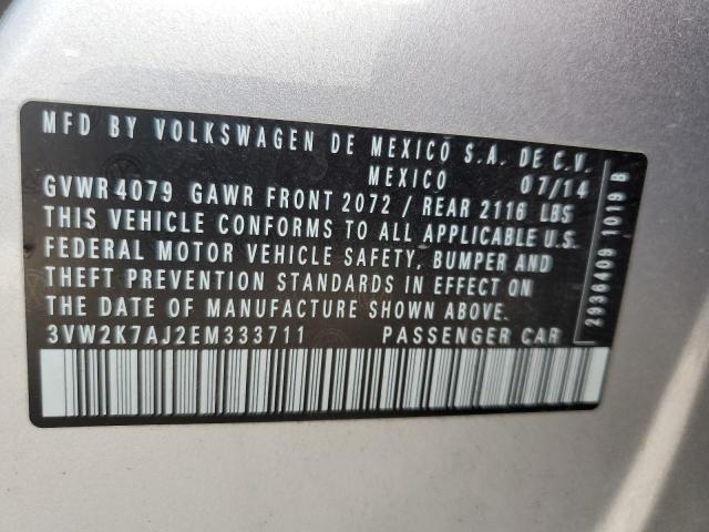 3VW2K7AJ2EM333711 - 2014 VOLKSWAGEN JETTA BASE 银色 照片 10